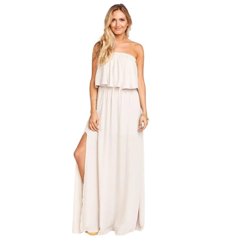 Show Me Your Mumu Hacienda Crisp Nude Strapless Off Shoulder Maxi‎ Dress S